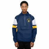 Milwaukee Brewers MLB Quarter Zip Windbreaker Jacket Navy - Taass discount