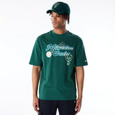 Milwaukee Bucks Script New Era Oversized NBA T-Shirt Green - Taass sale