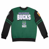 Milwaukee Bucks All Over 2.0 Mitchell & Ness NFL Crew Fleece Pullover - Taass for sale