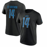 Amon-Ra St. Brown #14 Detroit Lions Player NFL T-Shirt Black - Taass US