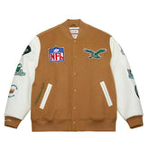 Philadelphia Eagles Dusted Varsity NFL Jacket Brown/Cream - Taass sale