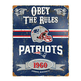 New England Patriots Obey The Rules Embossed NFL Metal Sign - Taass for sale