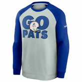 New England Patriots GO PATS Nike Throwback NFL Crewneck Pullover - Taass US