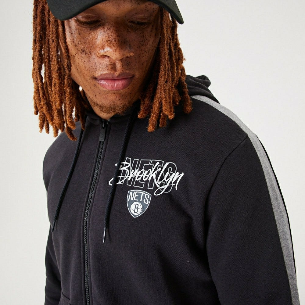 Brooklyn Nets Script New Era NBA Full-Zip Hoodie Black - Taass US