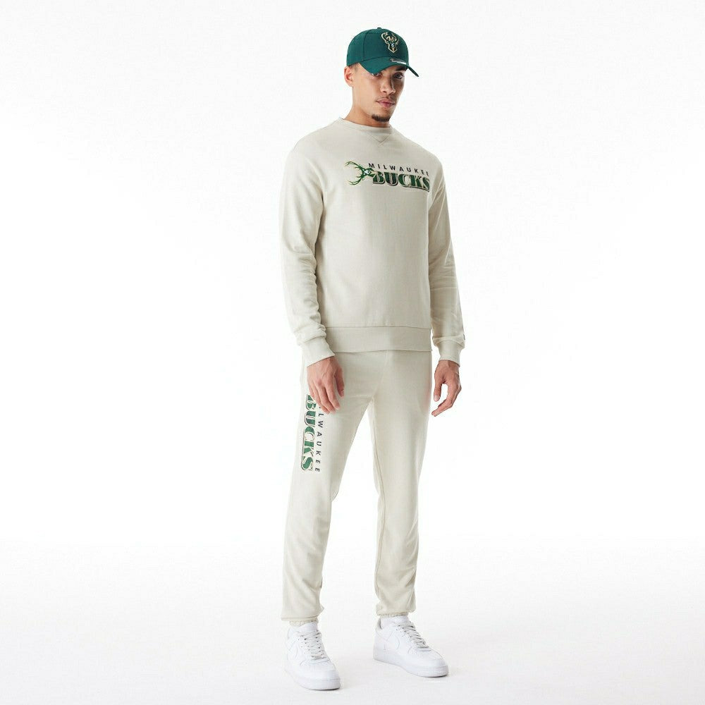 Milwaukee Bucks New Era NBA Crewneck Sweatshirt Stone - Taass near me