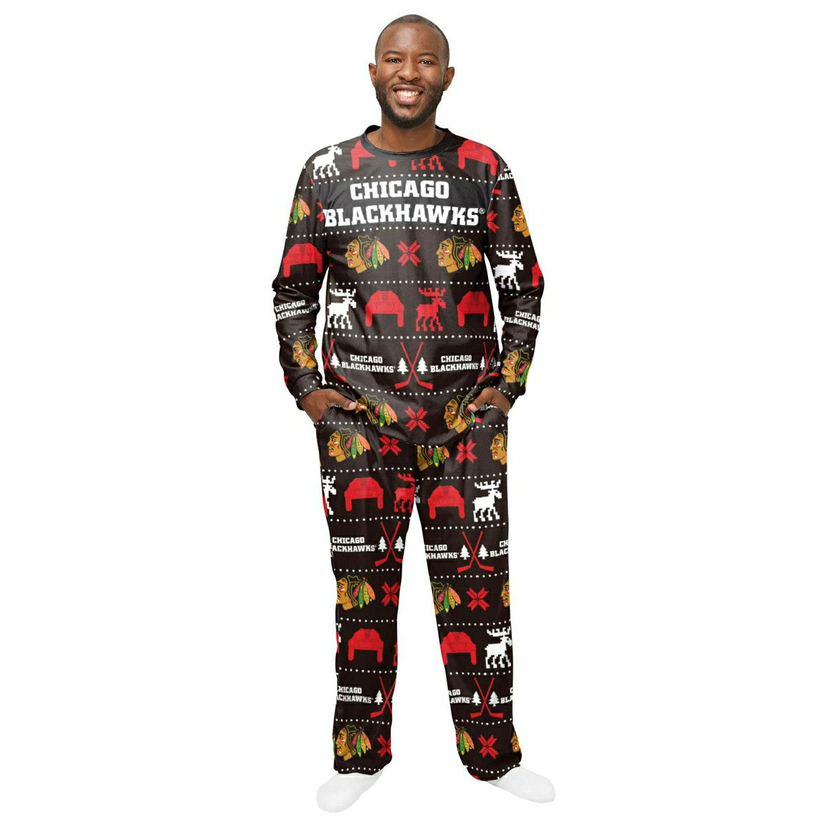 Chicago Blackhawks NHL Holiday Pajamas Set (2-Piece) - Taass US