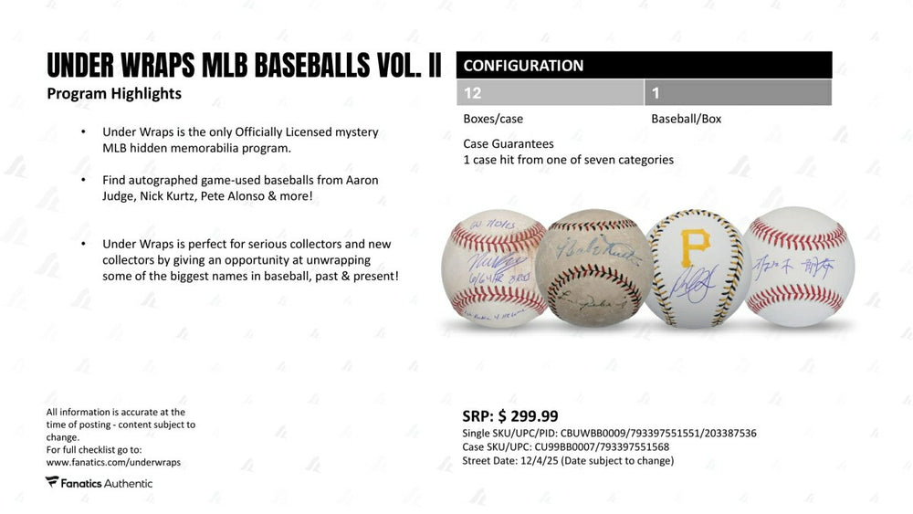 2025 Under Wraps MLB Autogramm Baseball Mystery Box Vol. 2 - Taass sale