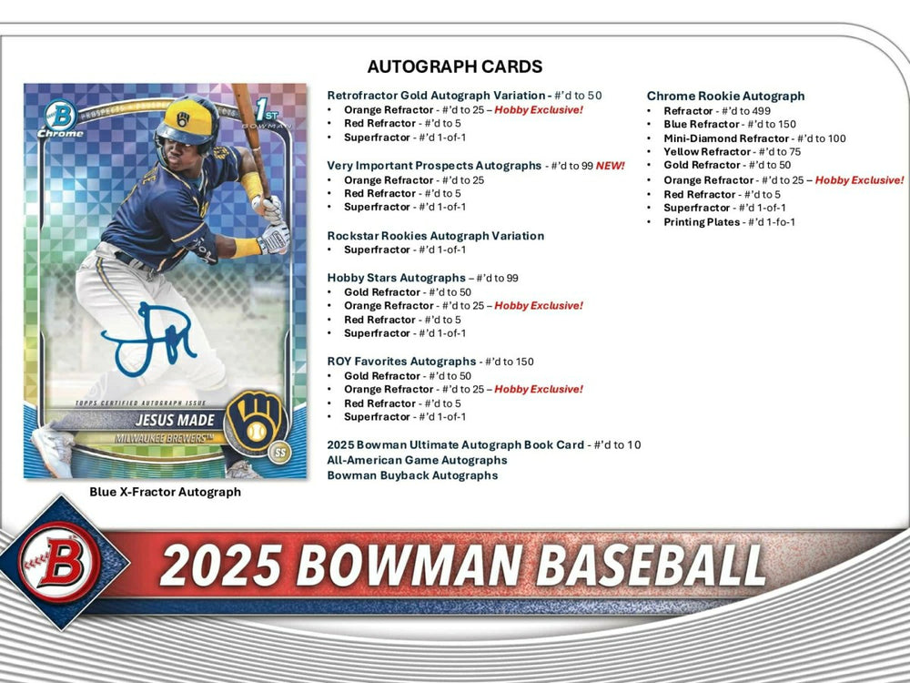 2025 Bowman Baseball MLB Hobby Box - Taass for sale