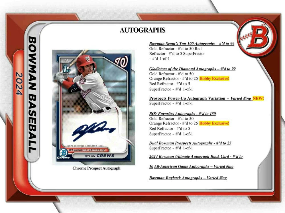 2024 Bowman Baseball MLB Hobby Box - Taass for sale