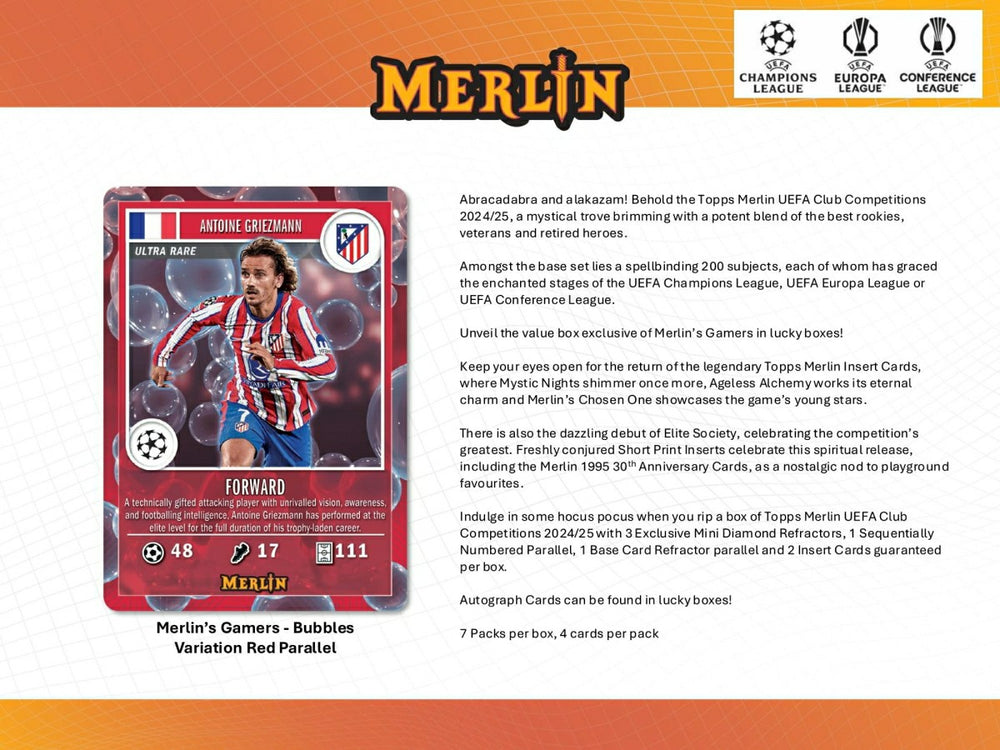 2024/25 Topps Chrome Merlin UEFA Club Competitions Football Blaster Box - Taass for sale